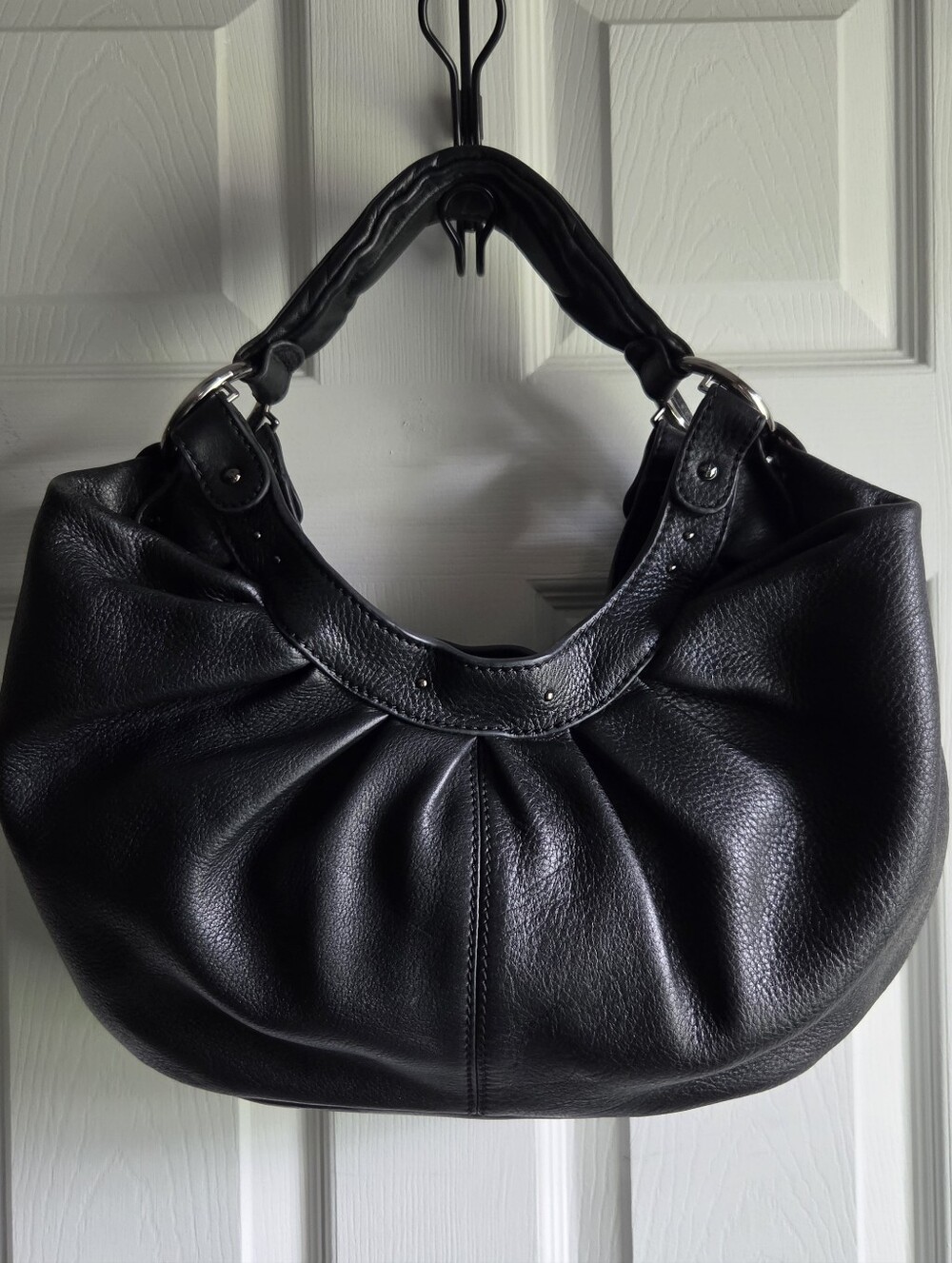 Vintage Lancel Paris Dumpling Satchel Top Handle Bag - Black Leather Silver Stud